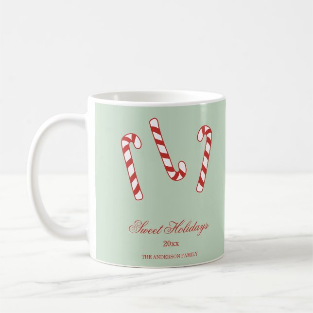 Mug Sucre de canne rouge, vert et blanc Motif de Noël (Gauche)