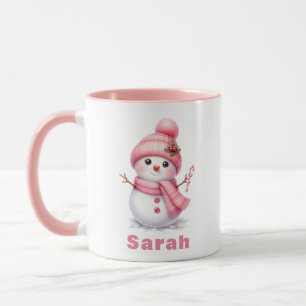 Mug Sucre de canne sucré Noël Snowman rose