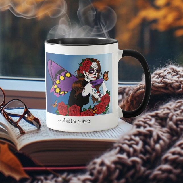 Mug Sucre Violet Crâne Fée Roses Rouges Monarches Goth (Créateur téléchargé)