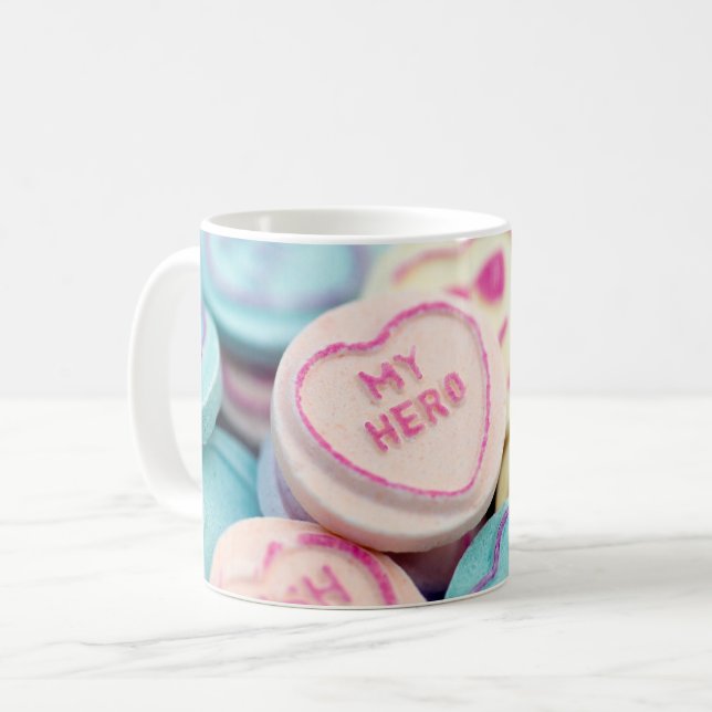 Mug sucreries cœur d'amour "Mon Héros" (Devant gauche)