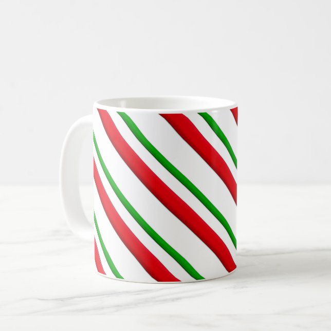 Mug Sucres de canne en bandes, rouge, vert et blanc (Devant gauche)