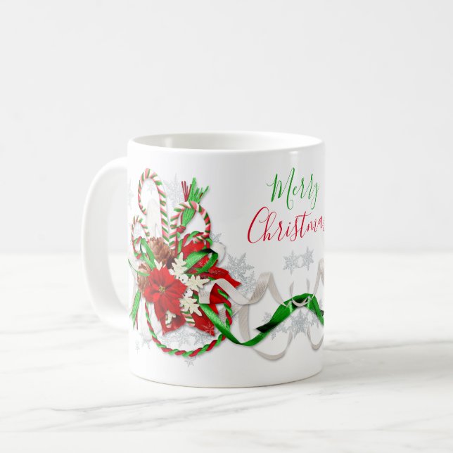 Mug Sucres de canne Poinsettia Snowflakes Joyeux Noël (Devant gauche)