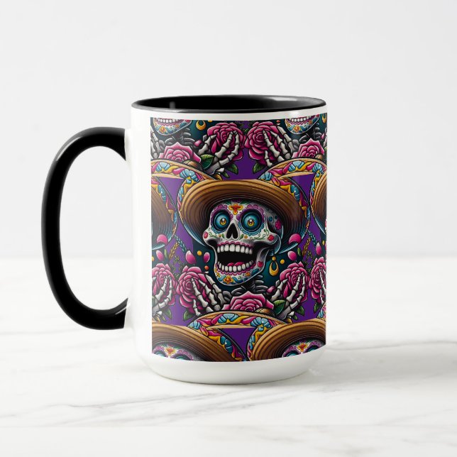 Mug Sugar Skull Art - Skeleton Sombrero Roses Calavera (Gauche)