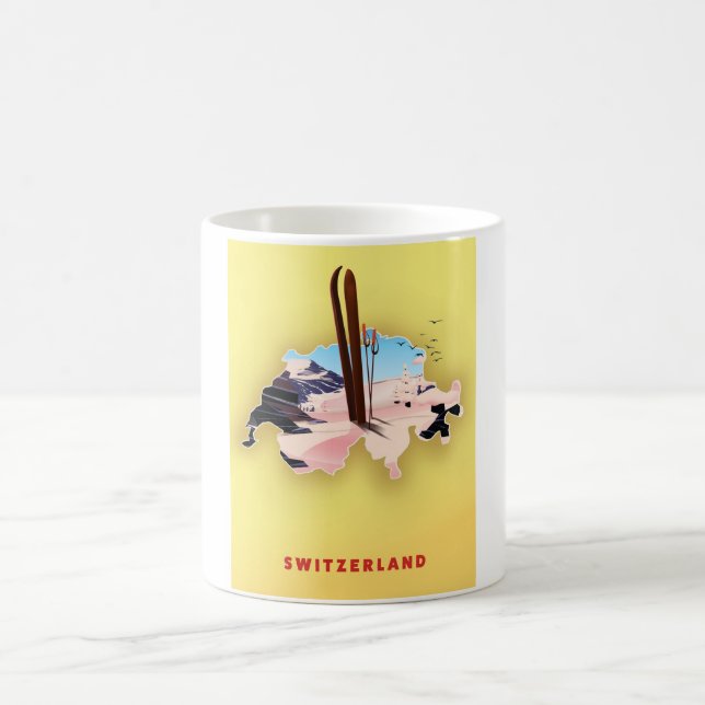 Mug Suisse carte Ski poster de voyage sportif (Centre)
