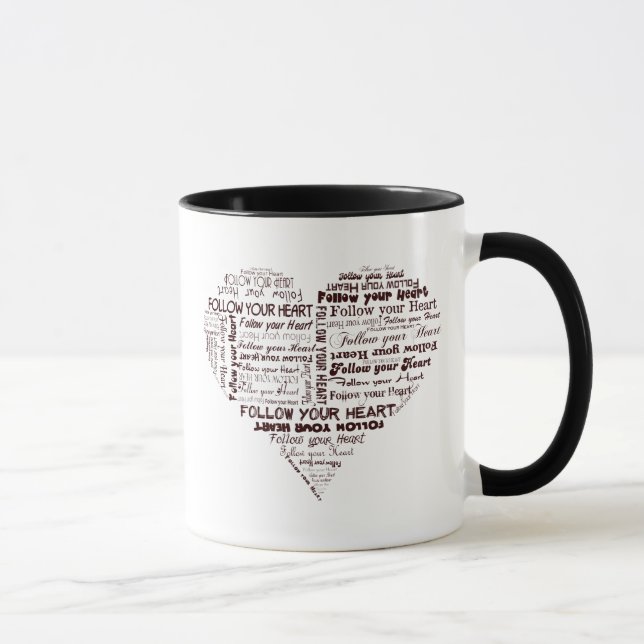 Mug Suivez votre coeur noir et blanc (Droite)