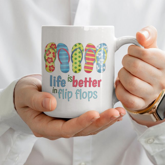 Mug Summer Beach Simple Fun Sandales Fun Flops (Life is better in flip flops coffee mug.)