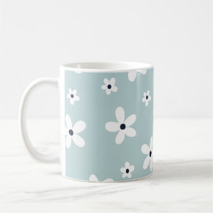 Mug Summer Boho Blue White Daisy Flowers