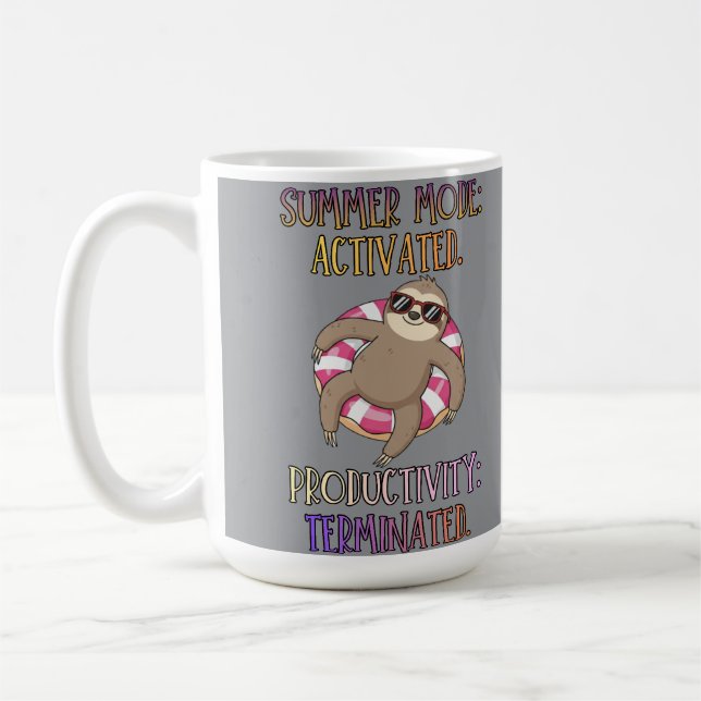 Mug Summer Mode Activated – Cartoon Sloth on Donut – (Gauche)