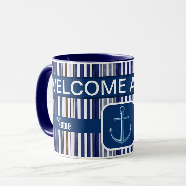 Mug Summer Navy Blue Trendy Boat Stripes Collection (Devant gauche)