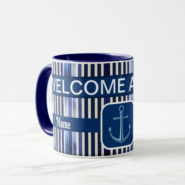 Mug Summer Popular Navy Blue Boat Stripes Collection (Devant gauche)