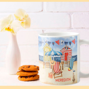 Mug Summer Shore Beach Ocean Nom Monogramme