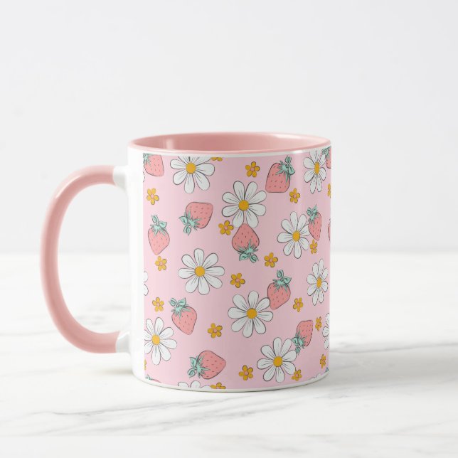 Mug Summer Strawberry Daisy Pattern  (Gauche)