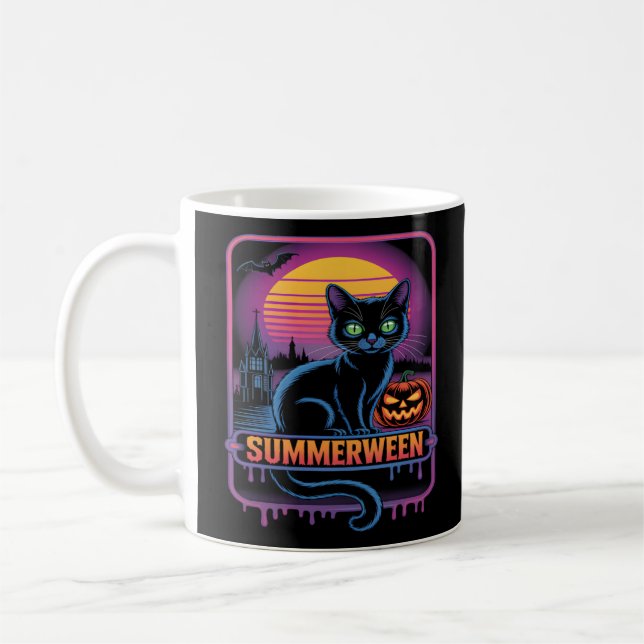 Mug Summerween Chat noir Citrouille Retro Halloween Ar (Gauche)