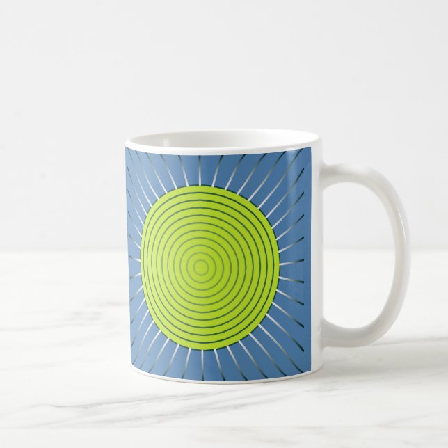 Mug Sunburst géométrique moderne - Lime et bleu Denim (Droite)