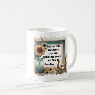 Mug Sunflower Boot Mug, "God Sees Where You Can Be"
