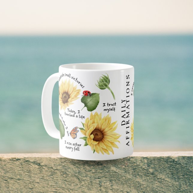 Mug Sunflower Floral Art, Affirmation Positive Self (Créateur téléchargé)