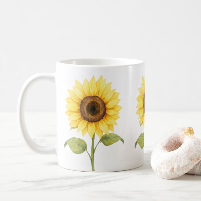 Mug Sunflower Watercolor Artwork — Bright Natural (Avec donut)