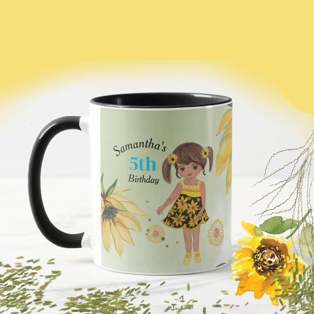 Mug Sunflower Watercolor Cinquième fille Anniversaire (Sunflower Watercolor Fifth Girl Birthday Coffee Mug)
