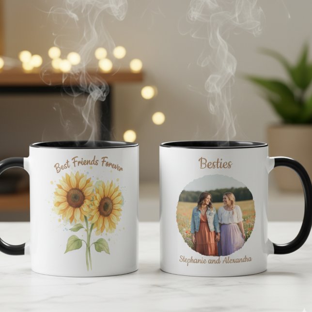 Mug Sunflowers Best Friends Forever Photo Keepsake (Best Friend Sunflower Photo Coffee mug)