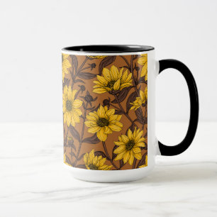 Mug Sunroot, tournesol sauvage en jaune et marron