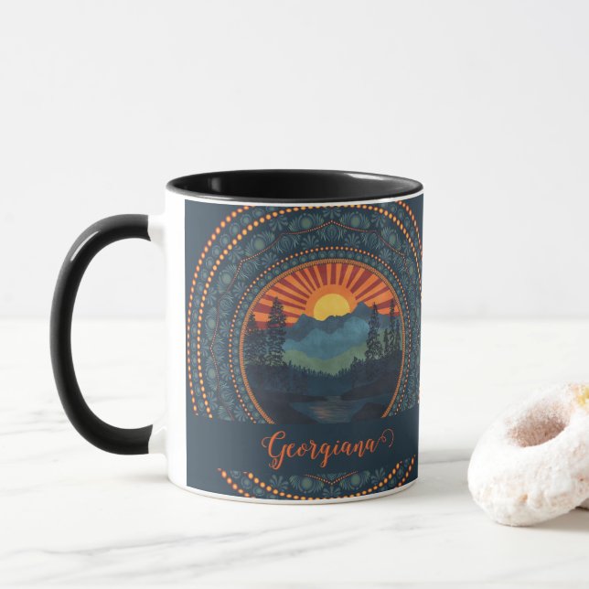 Mug Sunset Dot Mandala Vintage Wilderness personnalisé (Avec donut)