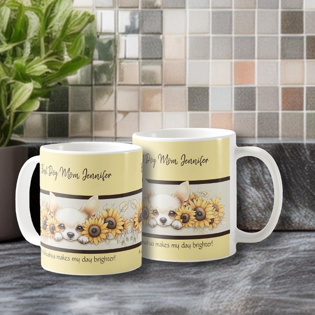 Mug Sunshine Chihuahua Tournesol Aquarelle Chien Flora (Sunshine Chihuahua Sunflower Watercolor Dog Floral Coffee Mug. Personalize for a friend or yourself.)