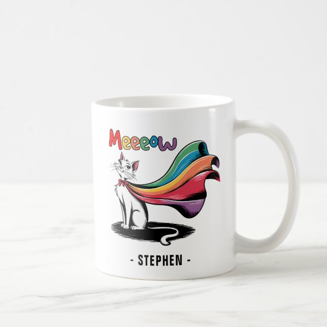 Mug Super Cat Meeeow - Rainbow Cape Pride Cat (Droite)