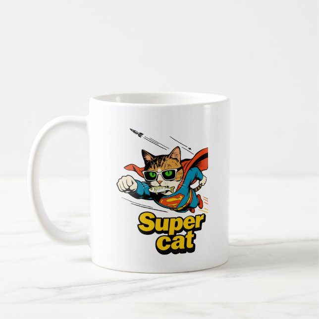 Mug Super Chat Volant avec Poisson  (Gauche)