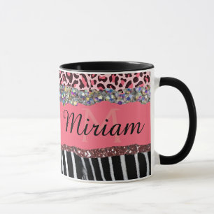 Mug Super Fille Rose Paillettes Imprimé Exotique Léopa