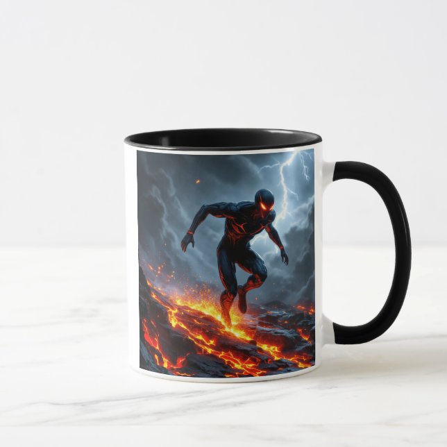 Mug  Super-héros traversant un champ de lave. (Droite)
