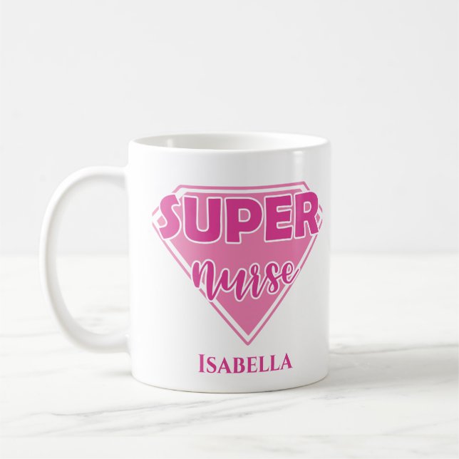 Mug Super infirmière personnalisée rose (Gauche)