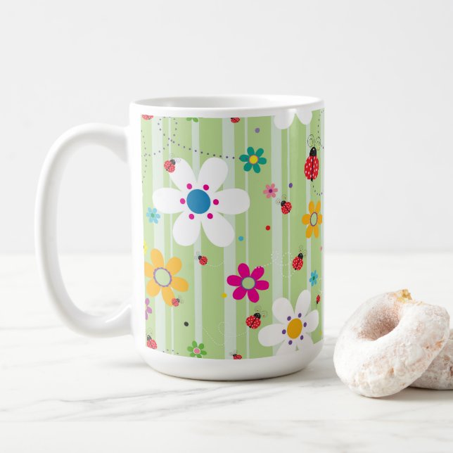 Mug Super les années 70 rétro Hippie Fleur Puissance L (Avec donut)