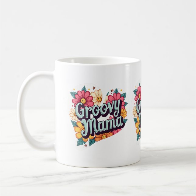 Mug Super Mama Retro Floral les années 70 Design esthé (Gauche)