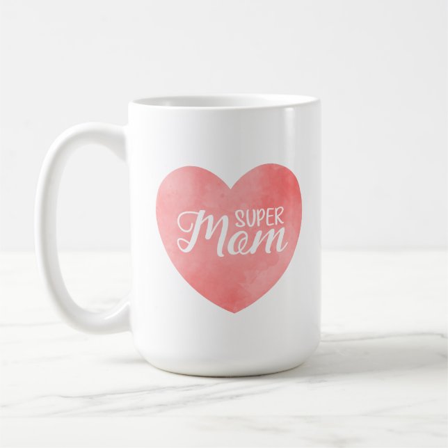 Mug Super maman dans l'aquarelle rose coeur, jour de l (Gauche)
