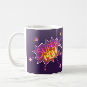 Mug Super Maman Fleur Néon Bande Dessinée Bulle Fête d