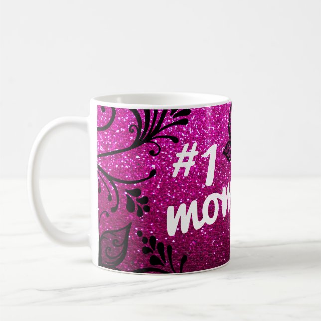 Mug Super Maman Fleurs Fête des mères Parties scintill (Gauche)