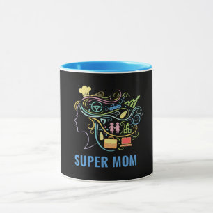 Mug Super Maman Multiples Casquettes Graphique Rétro C