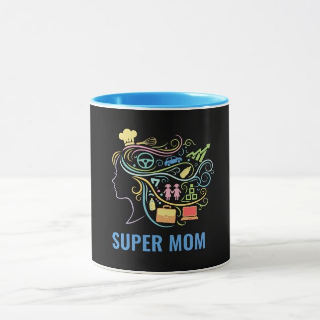 Mug Super Maman Multiples Casquettes Graphique Rétro C (Centre)