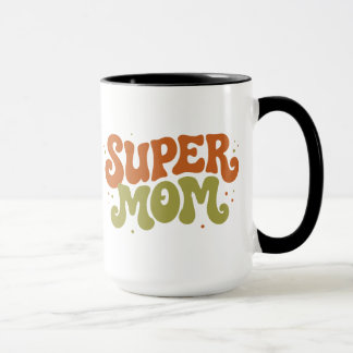 Mug SUPER MAMAN Typographie Rétro Amusante et Groovy