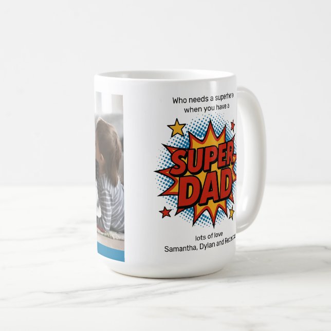 Mug Super Papa de Style Cartoon Ajoutez Votre Photo Fê (Devant droit)