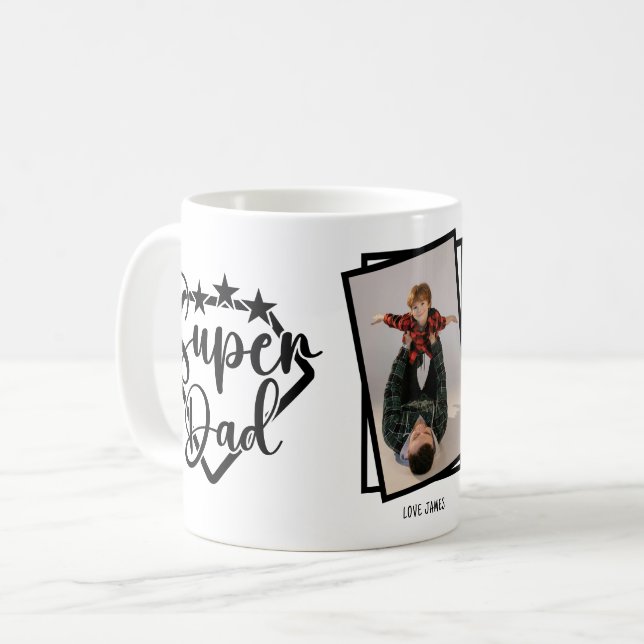 Mug Super Papa Photo personnalisée Cadeau du père (Devant gauche)