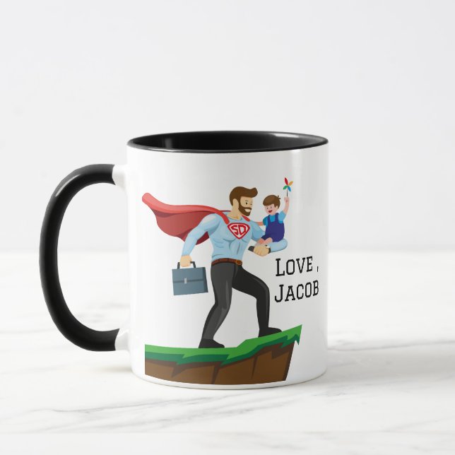Mug Super-PÈRE personnalisé portant son fils (Gauche)