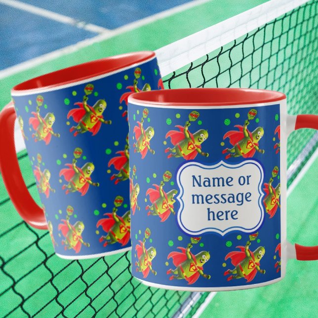 Mug Super Pickleman sur Blue Personnalisé (Super Pickle People fly around this cute funny mug, personalize with name or message!)