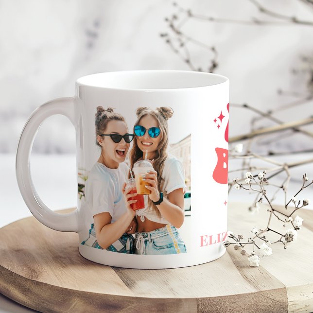 Mug Super Retro Pink Bestie Era 2 Photos et noms (Créateur téléchargé)