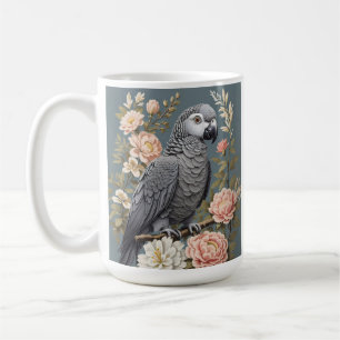 Mug Superbe Perroquet Gray Africain Avec Élégantes Flo