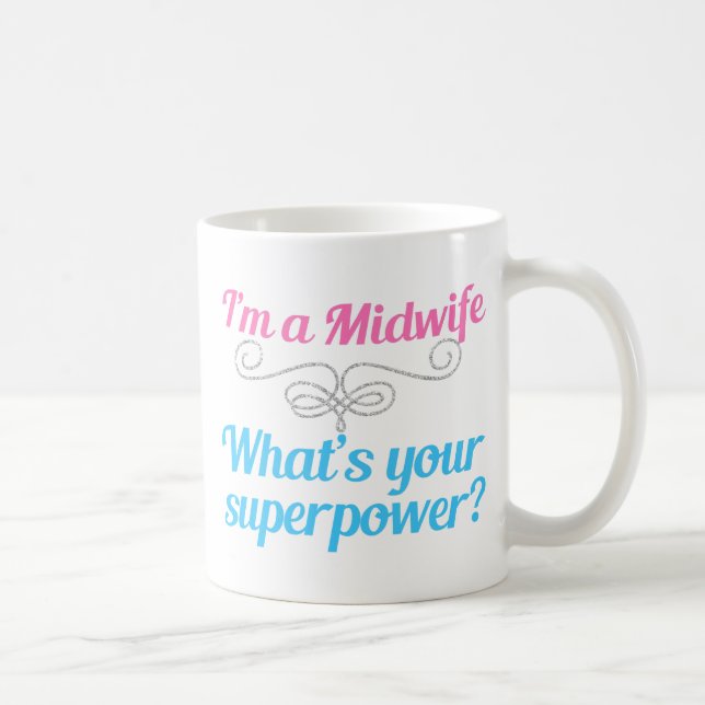Mug Superhero de sage-femme drôle (Droite)