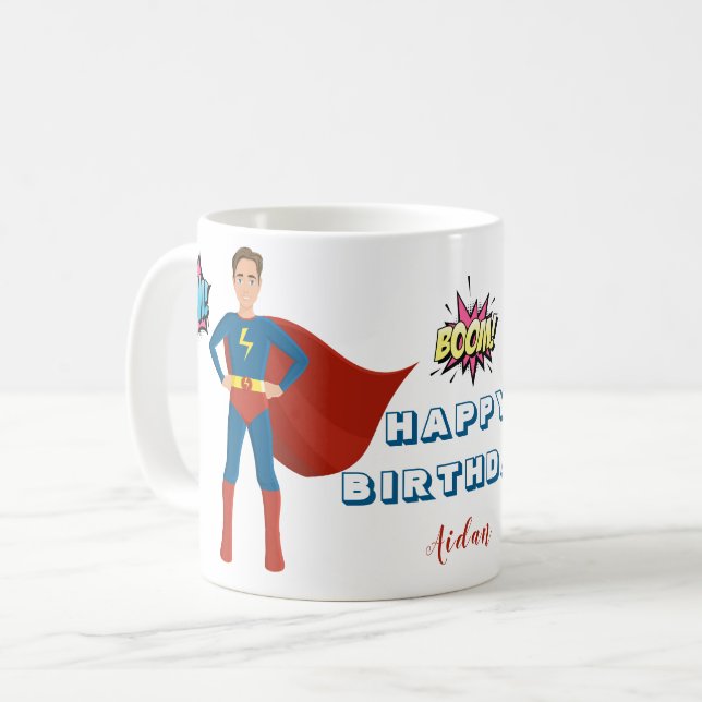 Mug Superhero Photo personnalisée Anniversaire (Devant gauche)