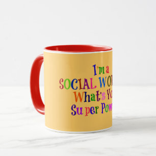 Mug Superhéros du travailleur social, texte coloré