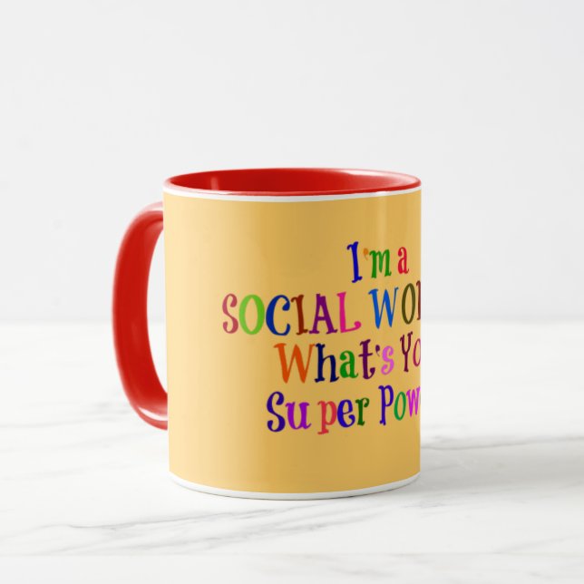 Mug Superhéros du travailleur social, texte coloré (Devant gauche)
