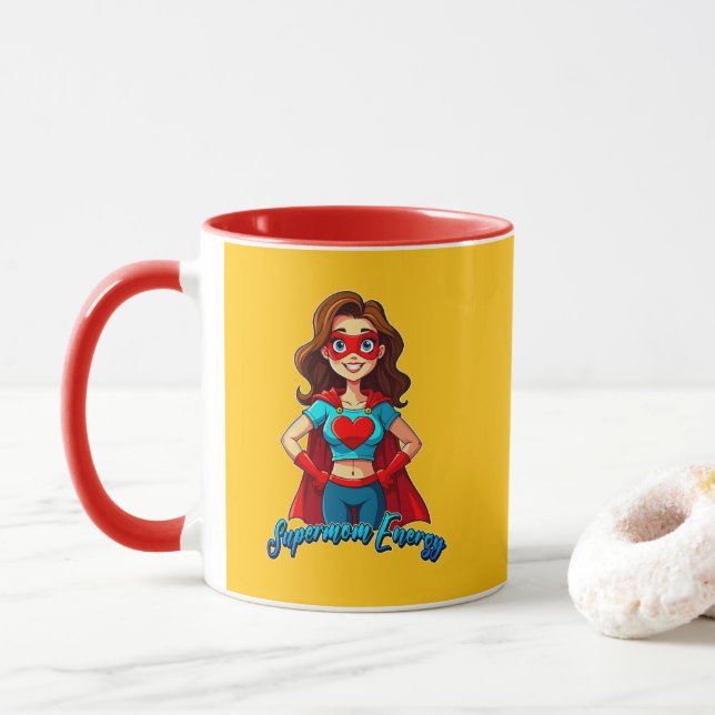 Mug Supermom Energy – Strong Mother Illustration (Avec donut)